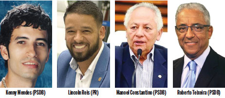 Fotos de: Kenny Mendes (PSDB), Lincoln Reis (PR), Manoel Constantino (PSDB) e Roberto Teixeira (PSDB)