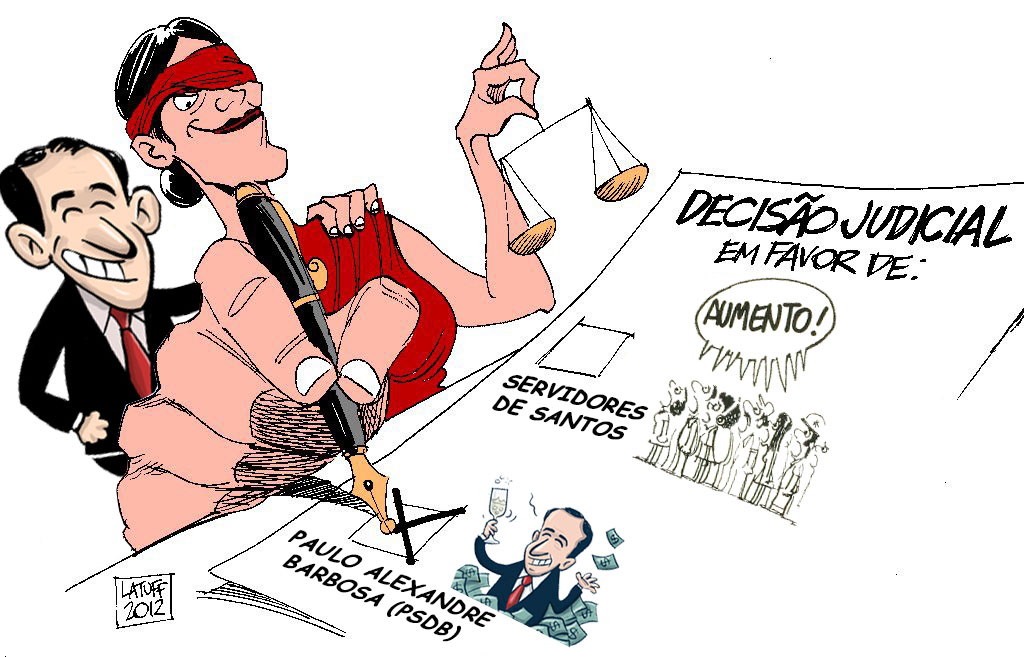 Charde Latuff: Justiça com olho desvendado e ao lado de Paulo Alexandre sorridente dá decisão favorável para ele