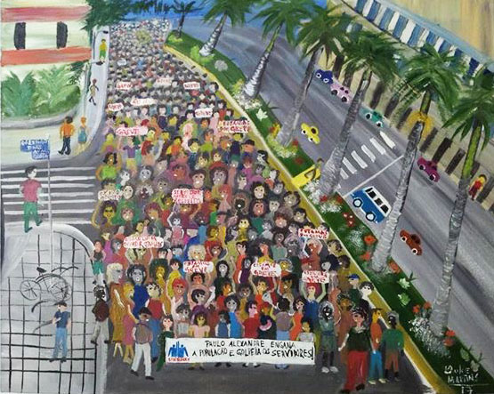 Quadro da artista representa a greve de 2017