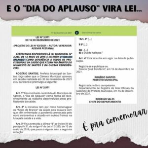 Imagem da publicação no Diário Oficial da Lei do Dia do Aplauso com a pergunta "É pra comemorar?"