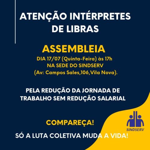 Banner chamado para assembleia Interpretes de libras Redução de jornada de trabalho