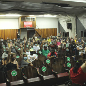 Foto da assembleia da campanha salarial realizada no dia 20/01/2022